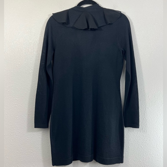 TAHARI Black Wool Mix Chiffon Collar Trim Cardigan Size Small - Picture 3 of 12